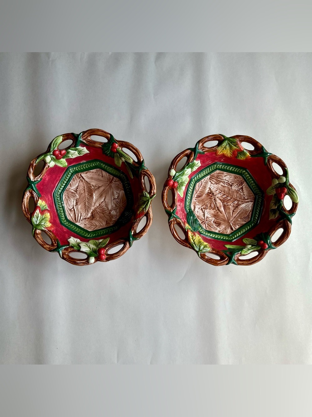 Fitz & Floyd Christmas Lodge Ceramic Potpourri Dish Bowl - Set of 2